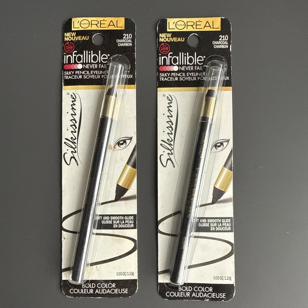 Lot x 2 L'Oreal Paris Infallible Silky Pencil Eyeliner # 210 Charcoal, Sealed